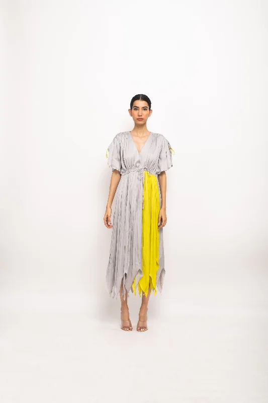Women's Formal Event Attire Grey-Neon Angrakha Dress