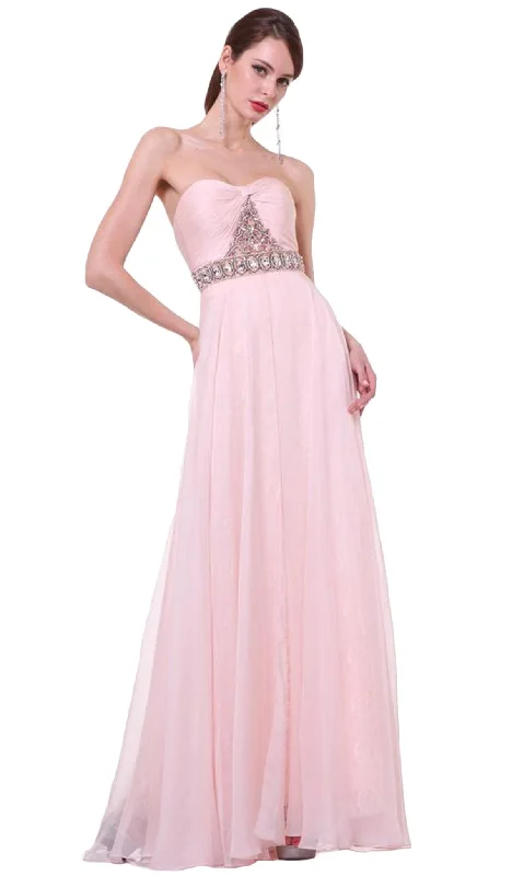 Trendy Street Style Clothing Cinderella Divine - Strapless Bejeweled Chiffon A-line Gown