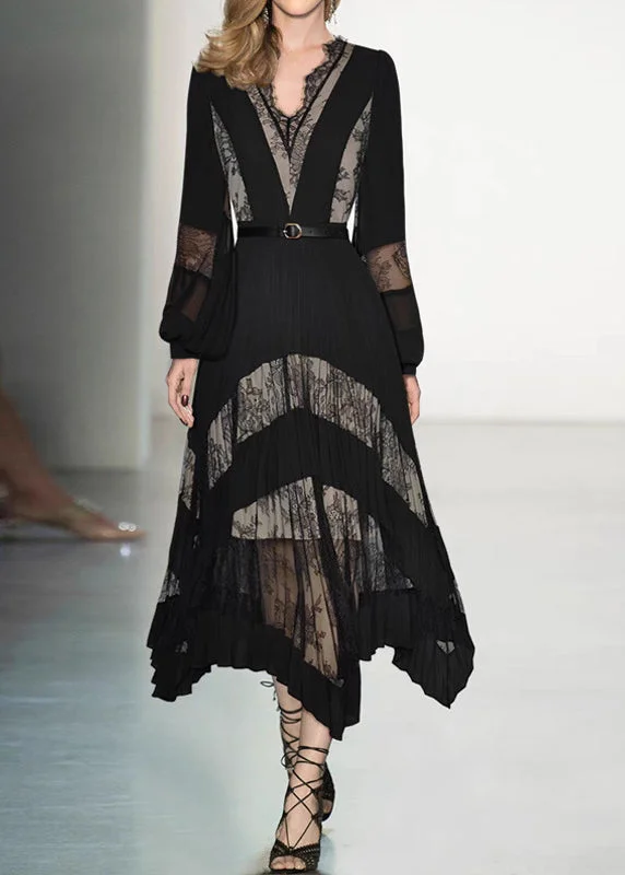 Stylish Women’s Clothes for Work and Play Fashion Black V Neck Lace Patchwork Floral Maxi Dresses Puff Sleeve Stylish Women’s Clothes for Work and Play Fashion Black V Neck Lace Patchwork Floral Maxi Dresses Puff Sleeve