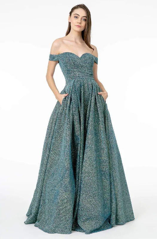 All Season Basics Discount Elizabeth K - GL1827 Glitter Lame Off Shoulder A-Line Gown