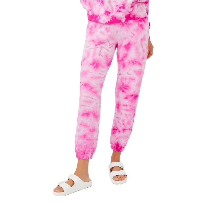 Casual Chic Crystal Tie Dye Boyfriend Sweats In Fuchsia Tie Dye