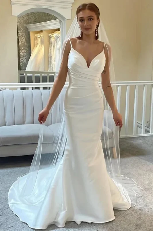 Travel Essentials Roycebridal Ivory Mermaid Spaghetti Straps Backless Wedding Dress With Court Train, MW1010 Travel Essentials Roycebridal Ivory Mermaid Spaghetti Straps Backless Wedding Dress With Court Train, MW1010