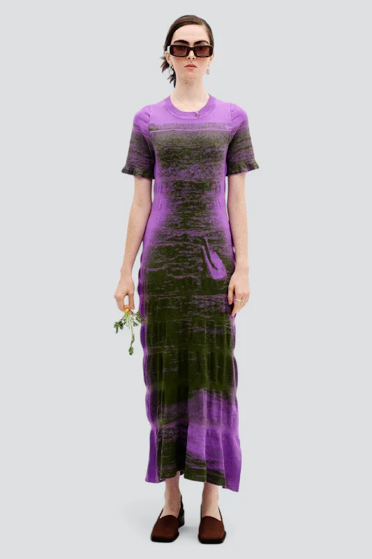 Women Clothing Sunset Violet Vinca Lake Print Maxi Dress