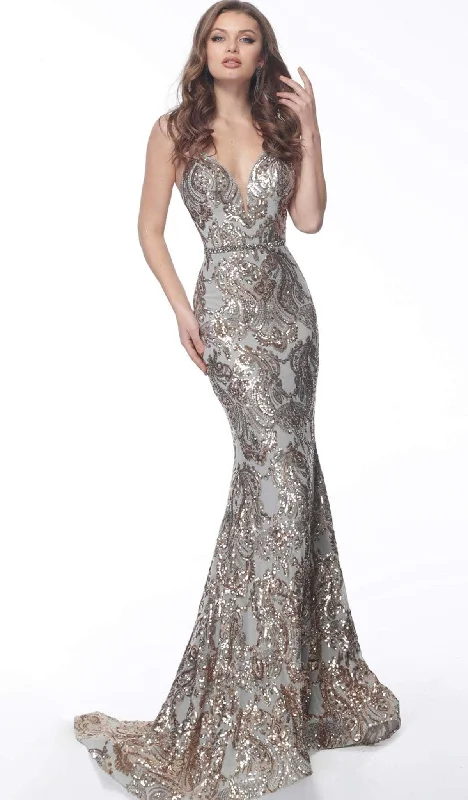 Chic & Cozy Apparel Jovani - Beaded Plunging Sweetheart Long Gown 67347SC - 2 pcs Gold/Silver in Sizes 4 and 18 Available