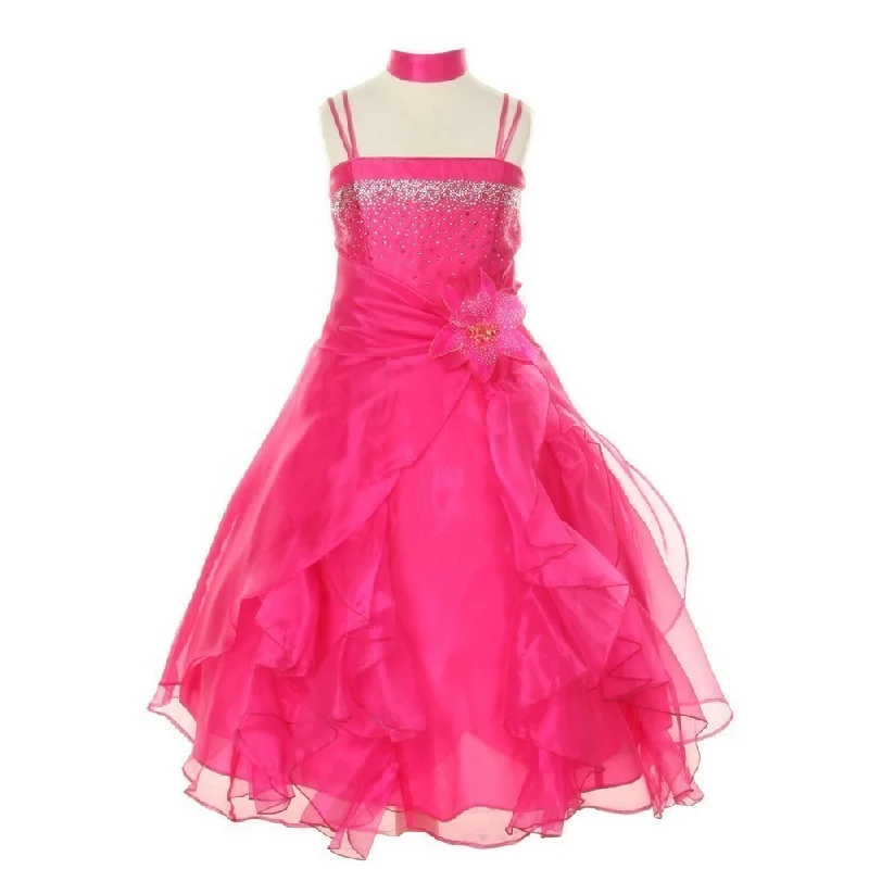 All Season Fashion Collection Little Girls Fuchsia Crystal Organza Cascade Ruffle Dress 2-6 All Season Fashion Collection Little Girls Fuchsia Crystal Organza Cascade Ruffle Dress 2-6