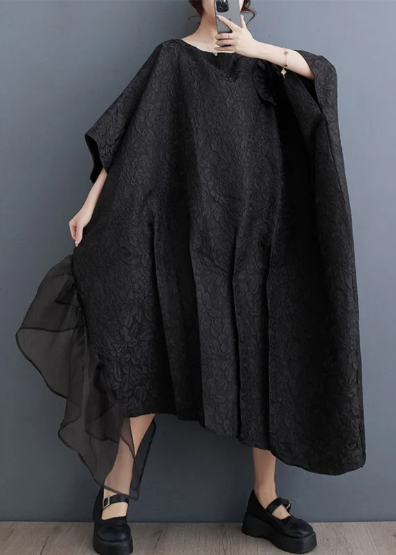 Trendy Boutique Online Fashion Black Floral Tulle Patchwork Maxi Asymmetrical Dress Batwing Sleeve Trendy Boutique Online Fashion Black Floral Tulle Patchwork Maxi Asymmetrical Dress Batwing Sleeve