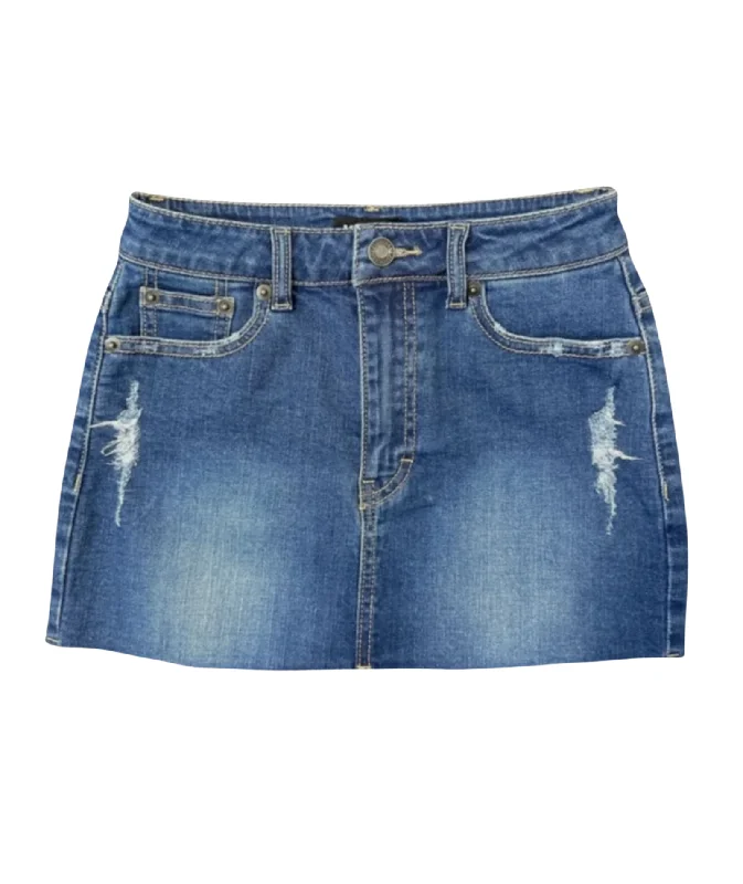 Trendy Street Style Attire Katie J NYC Girls Miami Mid Wash Denim Skirt