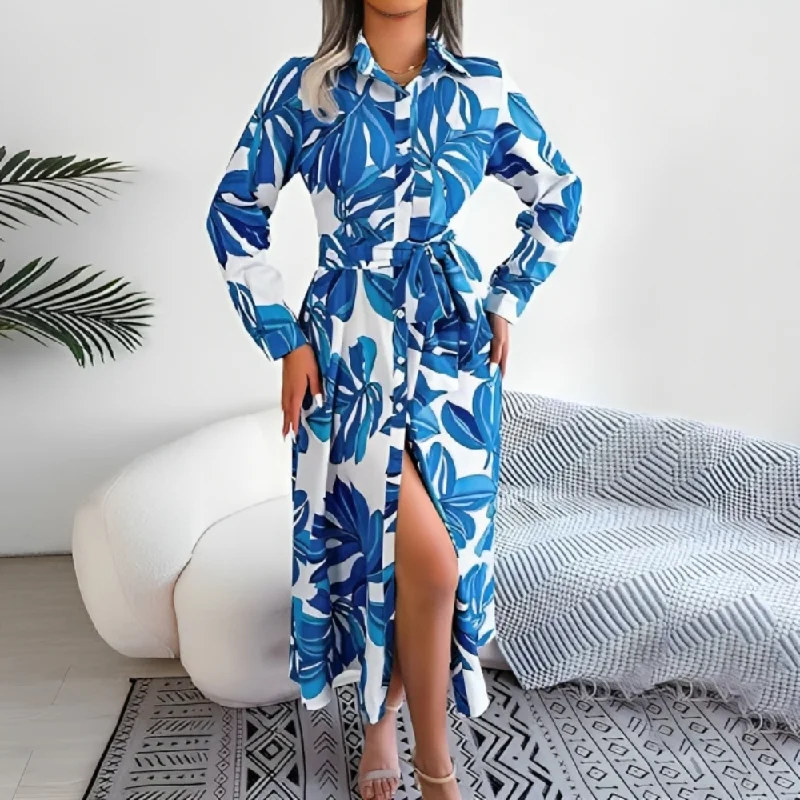 Fashion Essentials Floral Print Tie Waist Shirt Dress