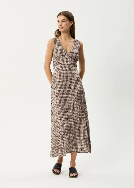 Seasonal Sale AFENDS Womens Base - Seersucker Check Maxi Dress - Coffee Check