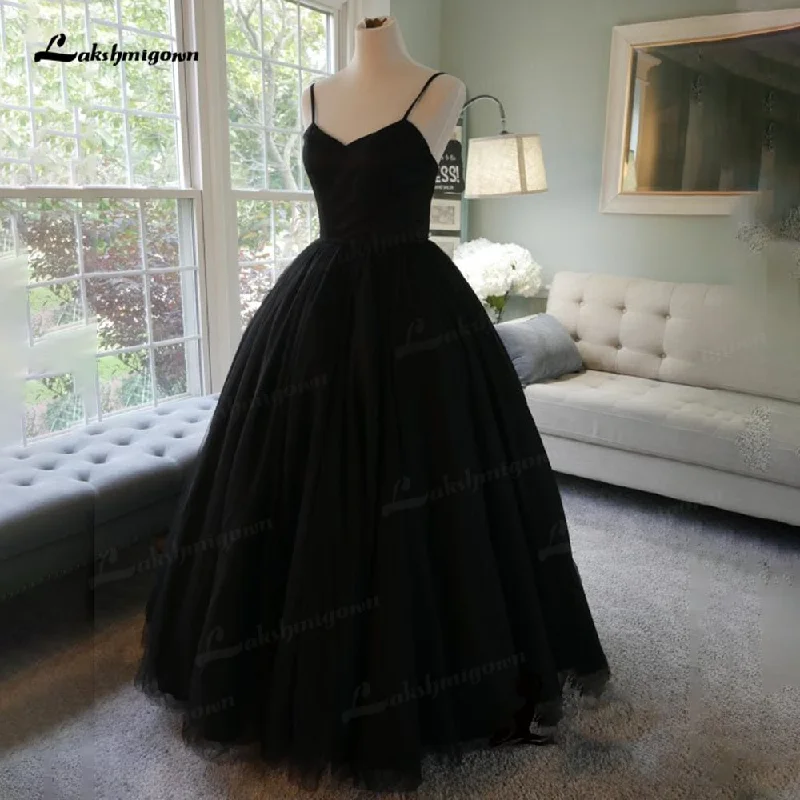 Fashion For Every Occasion Roycebridal Simple Spaghetti Straps Black Wedding Dresses  Vintage Gothic robe de mariee Handmade Formal Bride Dress Princess Wedding