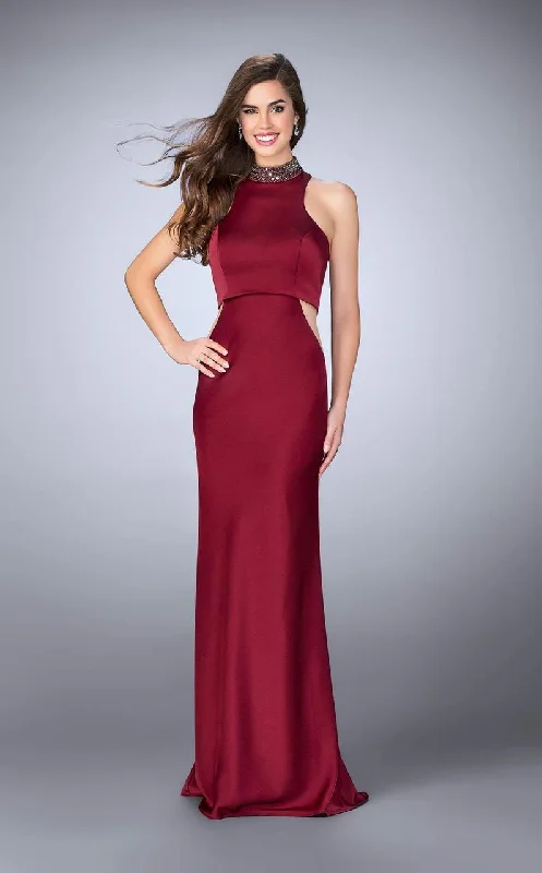 Luxury Women’s Fashion La Femme - 23750 Chic High Collar Sculpted Sheath Long Evening Gown Luxury Women’s Fashion La Femme - 23750 Chic High Collar Sculpted Sheath Long Evening Gown
