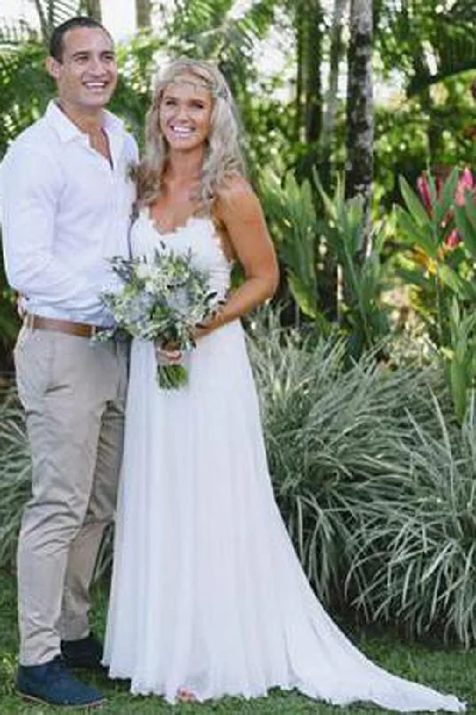 Casual Wear Roycebridal Fabulous Chiffon Cheap Spaghetti Straps Wedding Dresses with Short Train, MW130 Casual Wear Roycebridal Fabulous Chiffon Cheap Spaghetti Straps Wedding Dresses with Short Train, MW130