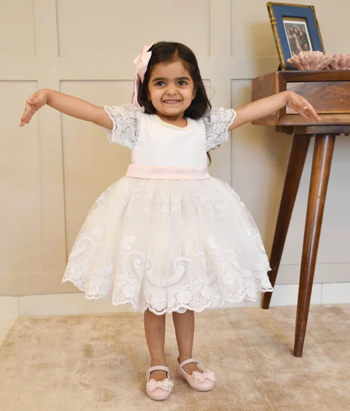 Versatile Wardrobe Essentials Pre-Order - Off white Lace Frock  for Girls