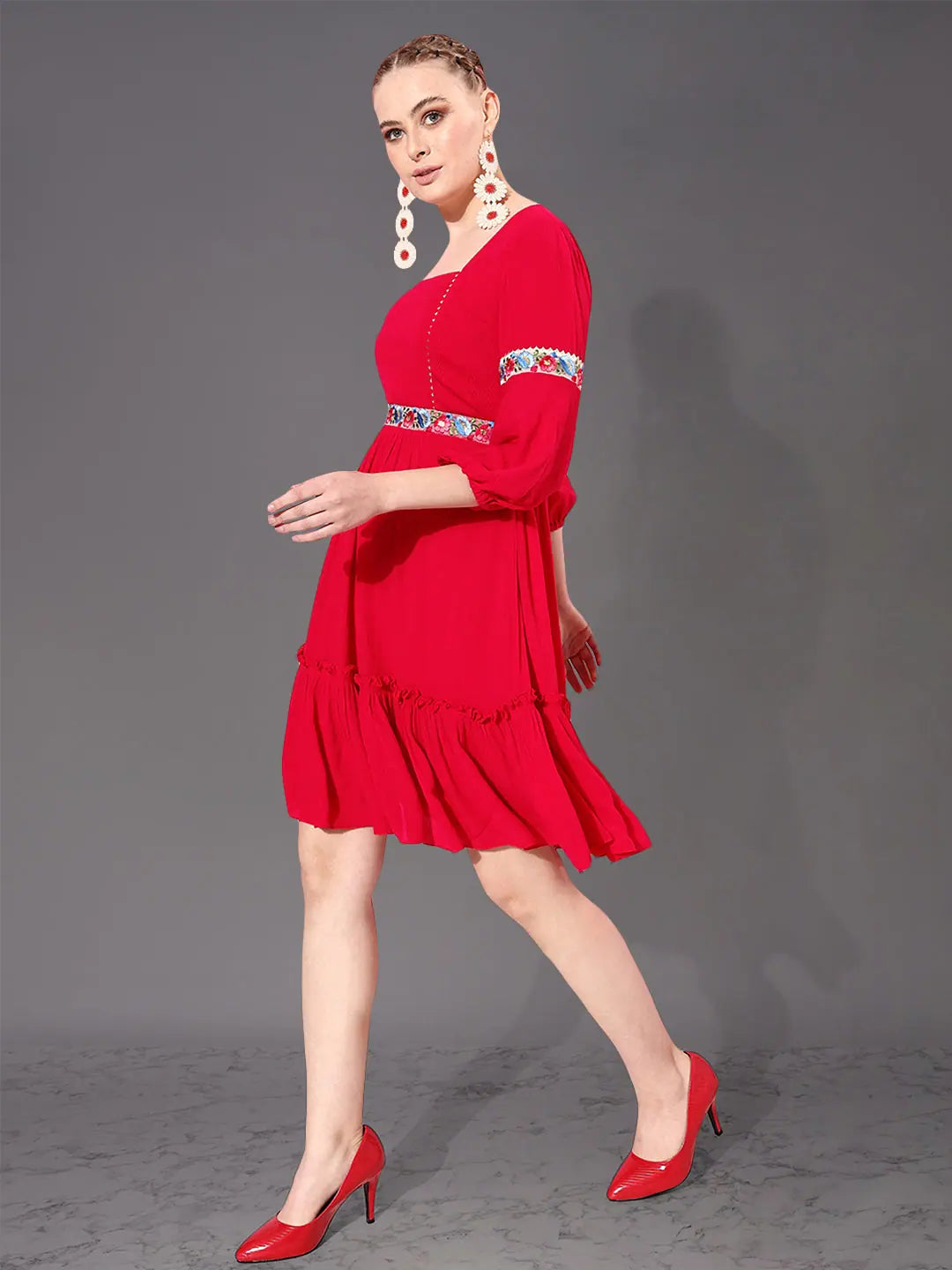 Sophisticated Fashion So Damn Impatient Embroidered Midi Dress Red