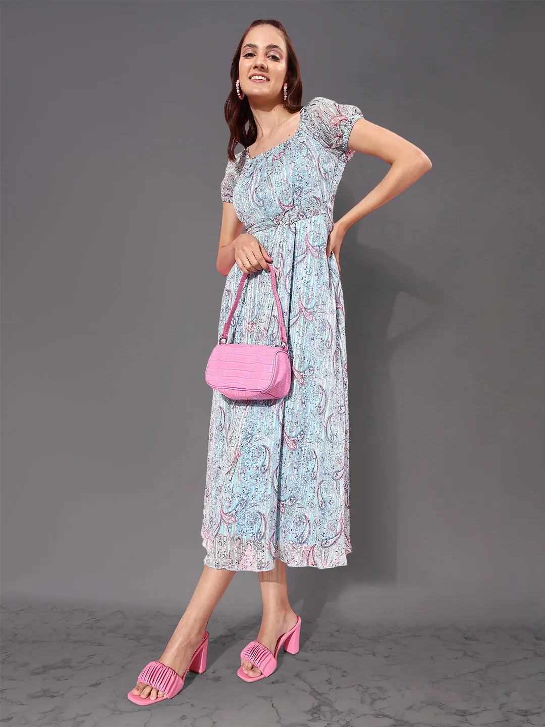 Current Trends Castles In The Sky Printed Midi Dress Multicolored-Base-Light Blue