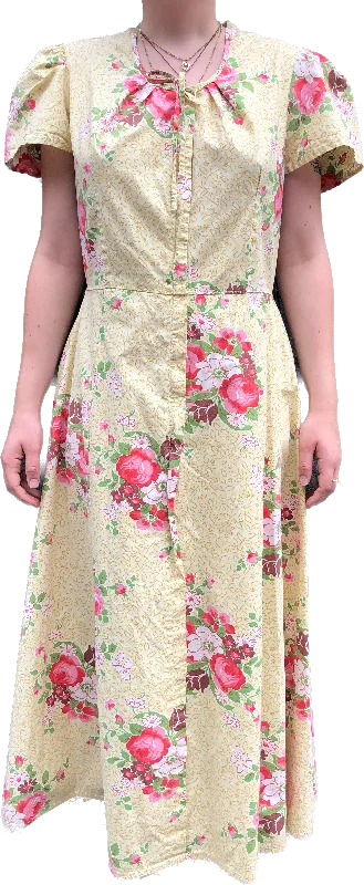 Exclusive Sale 1940s Cotton Floral Puff Sleeve Maxi Dress        W32