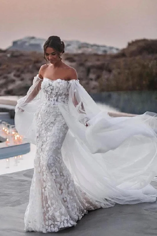 Affordable Online Boutique Roycebridal Tulle Lace Mermaid Beach Wedding Dresses With Detachable Train, MW899 Affordable Online Boutique Roycebridal Tulle Lace Mermaid Beach Wedding Dresses With Detachable Train, MW899