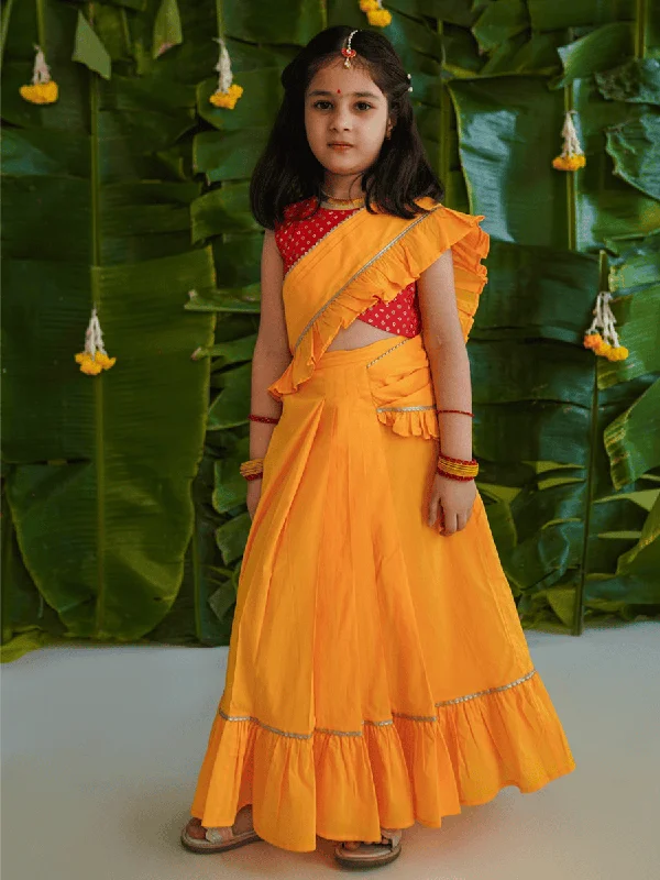 Style Breakthroughs Girls Ruffle Saree-Yellow