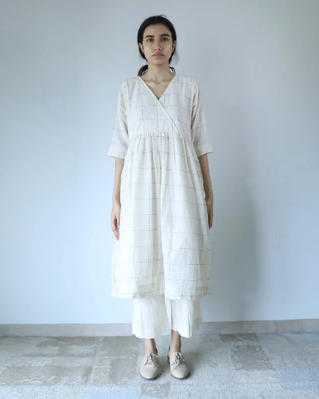 Effortless Style Ivory Checks Organic Cotton Dress
