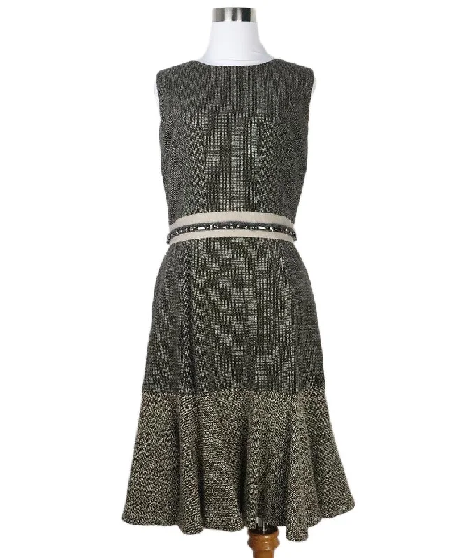 Casual Chic Etro Brown & Beige Wool Dress w/ Rhinestone Trim sz 6
