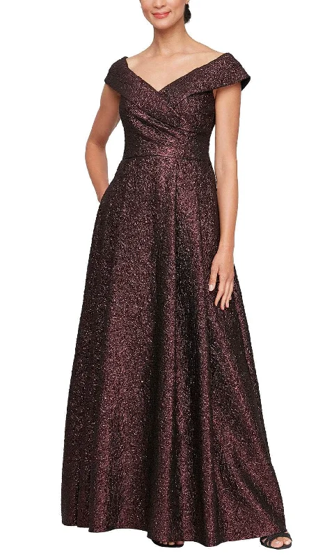 Exclusive Sale Alex Evenings 8157030 - Cap Sleeve Metallic Formal Gown