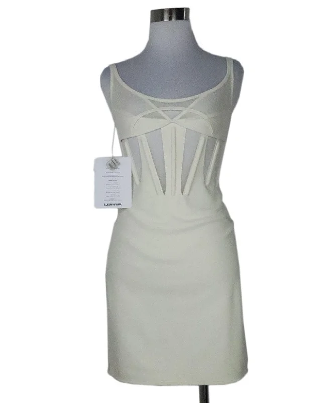 Plus Size Women's Fashion Mugler Ivory Illusion Trim Dress sz 2
