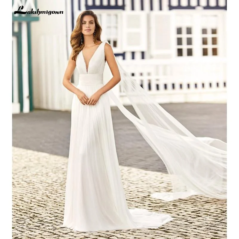 Elegant Clothing Roycebridal Simple Wedding Dresses A-Line Sexy V-Neck Appliques