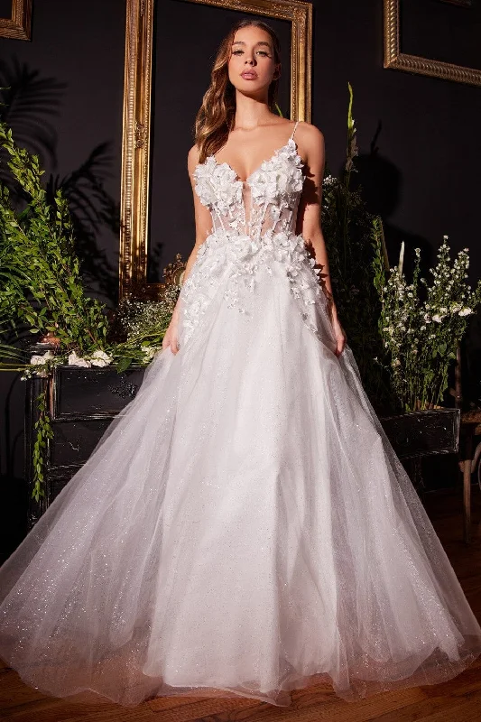 Trendy Women’s Apparel White 3D Floral A-line Tulle Gown by Ladivine CM321W