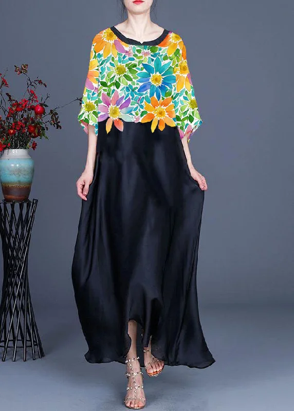 Outlet Clothing Plus Size floral pattern Print O-Neck Chiffon Summer Dress