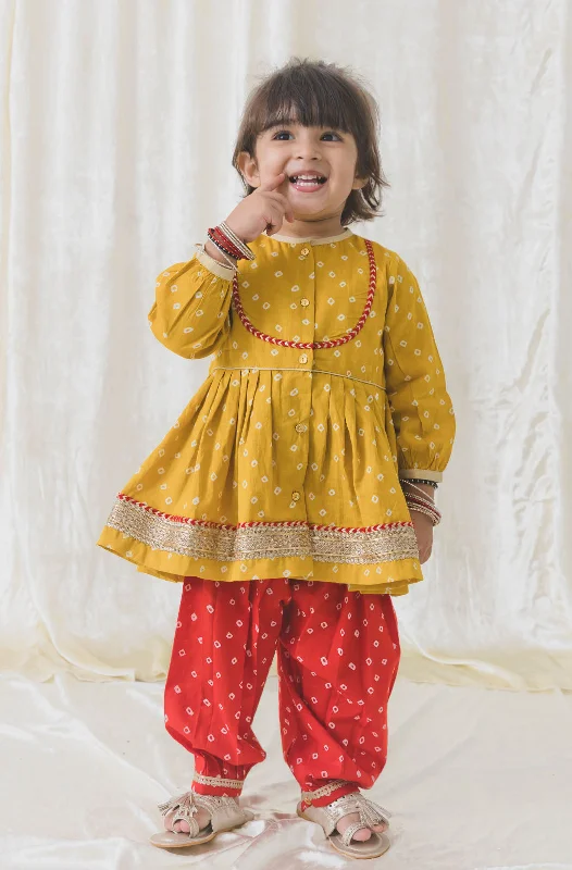 Ride The Style Wave Pre-Order : Baby Girls Baby Bandhani Twirl - Yellow
