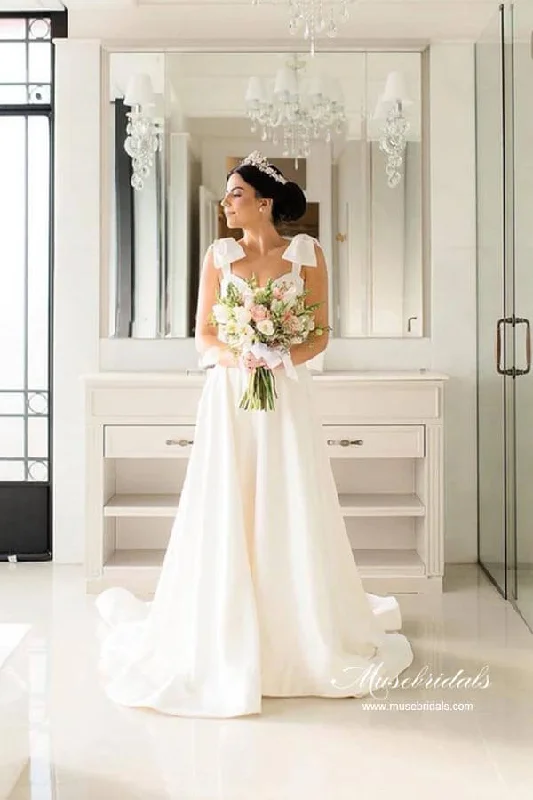 Top 10 Women's Online Clothing Stores Roycebridal Satin A-line Sweetheart Court Train Wedding Dresses With Bowtie Straps, MW882 Top 10 Women's Online Clothing Stores Roycebridal Satin A-line Sweetheart Court Train Wedding Dresses With Bowtie Straps, MW882