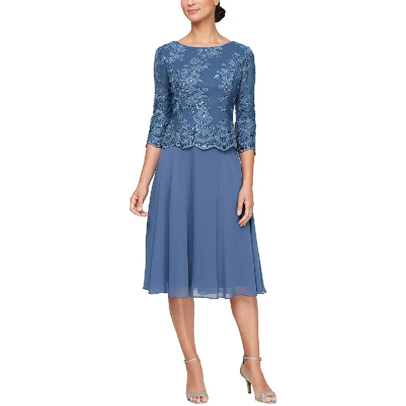 Casual Chic for Women Alex Evenings Womens Embroidered Cocktail Midi Dress