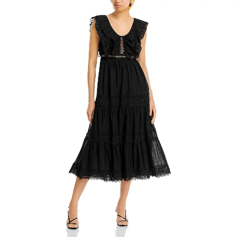 Fashion-forward Women’s Clothing Aqua Womens Ruffled Cut Out Midi Dress