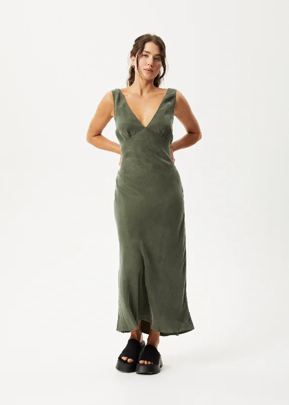 Day To Night Styles AFENDS Womens Gia - Cupro Maxi Dress - Deep Green