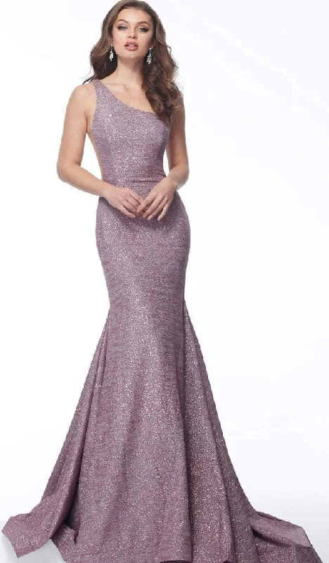 Fresh Styles, Fresh Deals Jovani - Asymmetric Stretch Glitter Mermaid Evening Gown 67650SC - 2 pcs Mauve in Size 4 and 22 Available