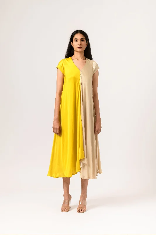 Refined Look Yellow Ecru Cap Dress
