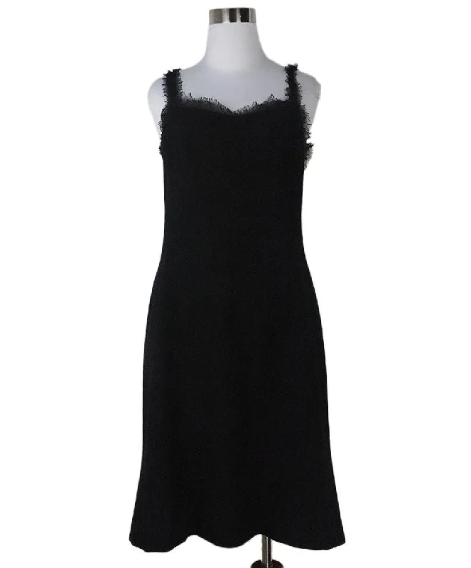 Fashion Forward Outfits Chanel Black Wool & Chiffon Trim Dress sz 6