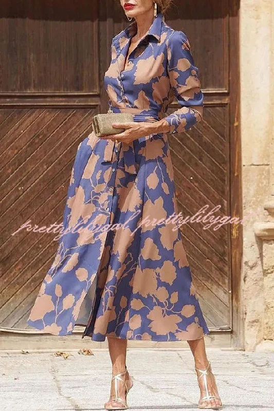 Trendy Women’s Apparel for All Seasons Lapel Floral Print Lace Up Buttoned Pockets Long Sleeve Midi Dress Trendy Women’s Apparel for All Seasons Lapel Floral Print Lace Up Buttoned Pockets Long Sleeve Midi Dress