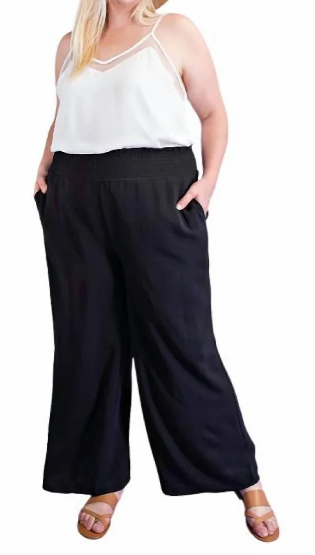 Trendy Fashion Sale Wide Leg With Smocked Waist Pants In Black