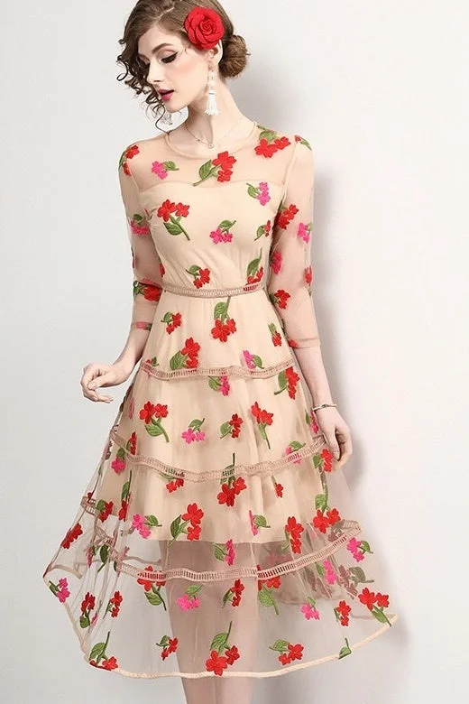 Fashion Forward Floral Embroidered Tier Dress