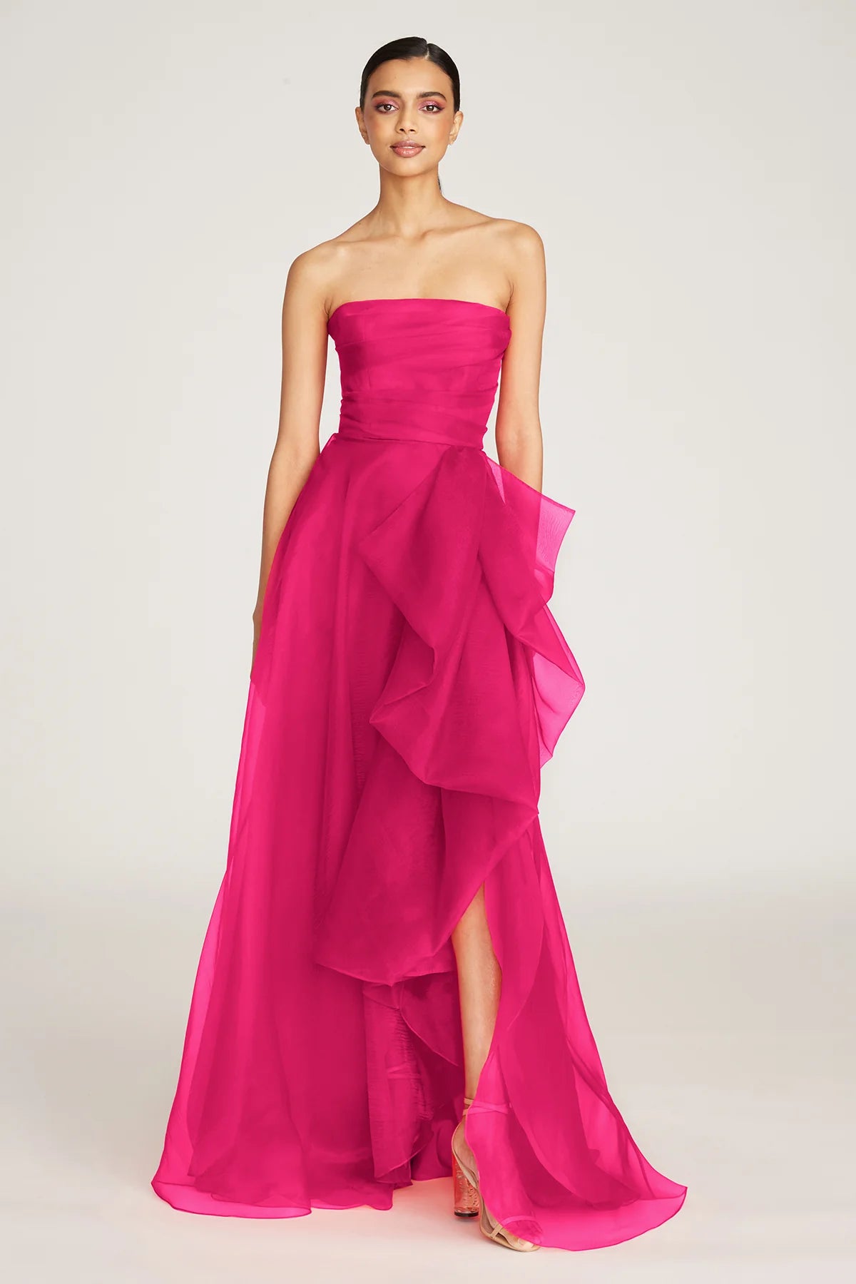 Dive Into Trendy Women's Fashion Teresa Strapless Draped Gown - Passionfruit