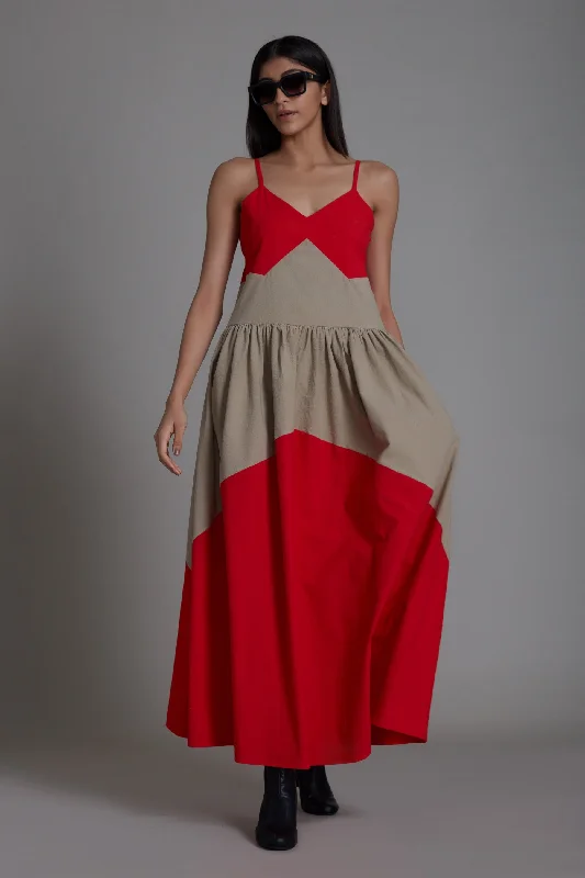 Fashion Forward, Function First Strap Red & Beige Dress
