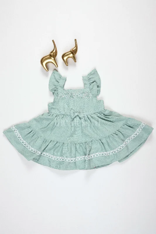 Women's Fashion Clothing Baby Girls Green Cotton Frock with Ruffle Sleeves and Embroidered Bodice for Summer Parties Women's Fashion Clothing Baby Girls Green Cotton Frock with Ruffle Sleeves and Embroidered Bodice for Summer Parties