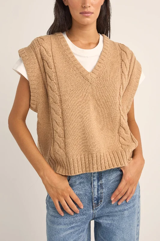 Casual Chic Clothing Finley Cable Knit Vest Sand