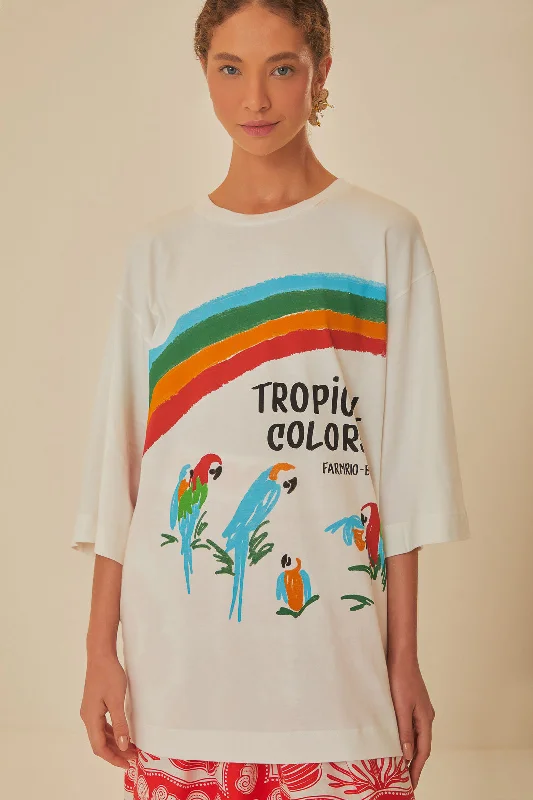 Chic Outfits White Tropical Colors Organic Cotton Oversized T-Shirt