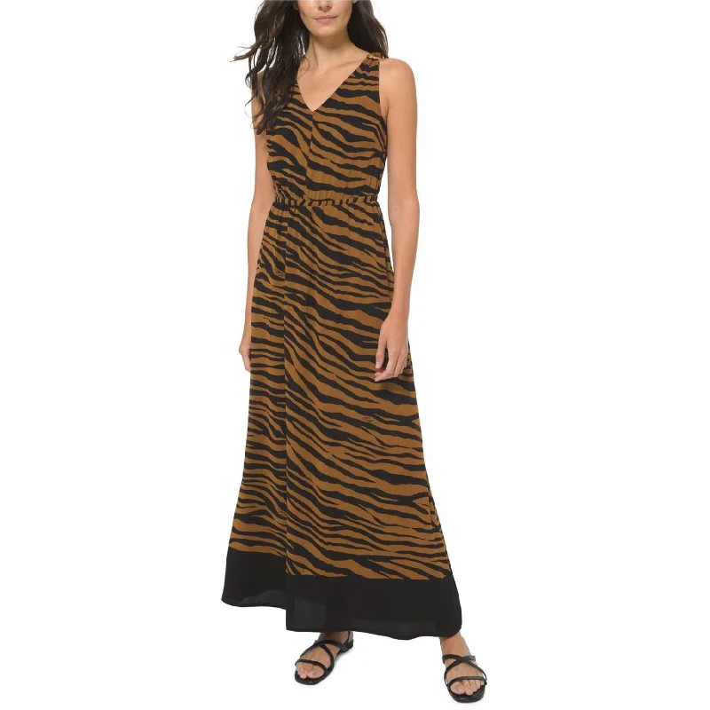 Online Impressions Boutique Michael Kors Womens Zebra Print Maxi Dress, Brown, XX-Small