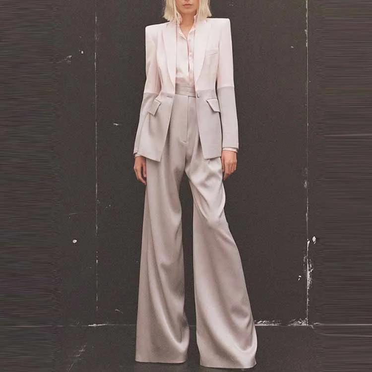 Timeless Elegance Women's 2 Piece Suit Contrast Suit Trousers Set long sleeve Blazer Pantsuits Timeless Elegance Women's 2 Piece Suit Contrast Suit Trousers Set long sleeve Blazer Pantsuits