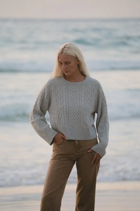 Chic Outfits Vintage Cable Knit Jumper Heather Grey