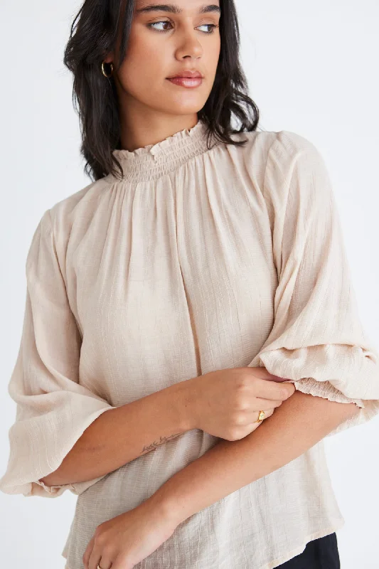 Best Online Clothing Boutiques Embrace Champagne Textured High Neck Shirred Top