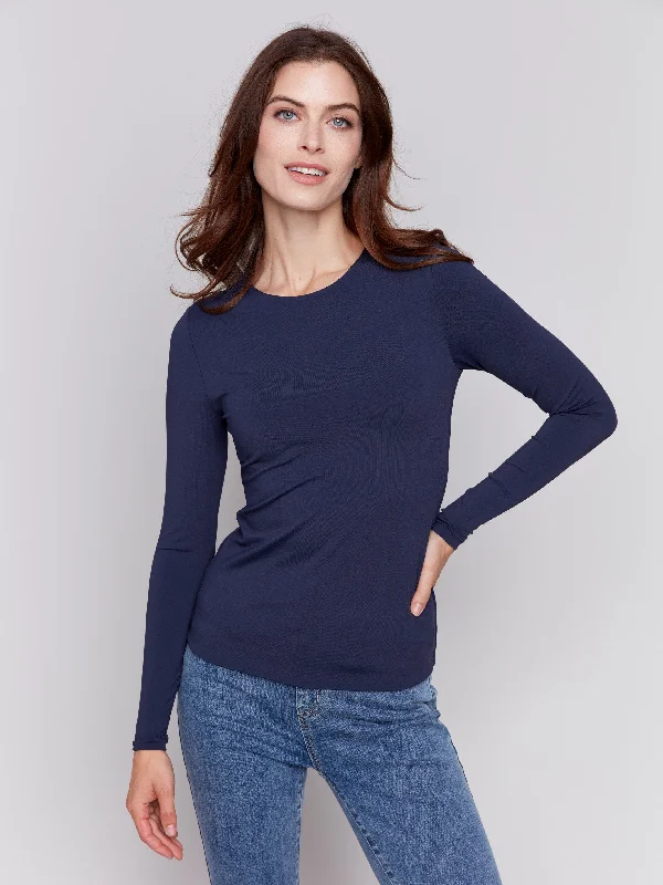 Ends Soon Long Sleeve Super Stretch Top - Navy